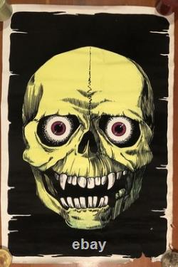 Original Vtg 1976 SKULL Velvet Blacklight Poster STRANGER THINGS Eddie Flawed