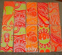 PSYCHEDELIC HIPPIE GREETING CARDS 1967 VINTAGE HAND SCREENED BLACKLIGHT Set/10