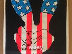 Peace Sign Fingers Original Vintage Blacklight Poster American Flag Psychedelic