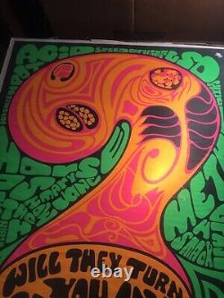 Psychedelic U. S. Dept OF HEALTH ORIG 1970 ANTI-DRUG Black Light POSTER LSD ACID