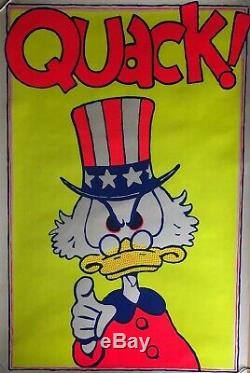 Quack Original Vintage Blacklight Poster Donald Duck US President Uncle Sam 60s