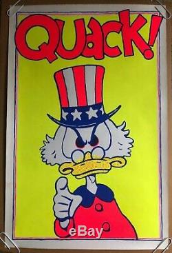 Quack Original Vintage Blacklight Poster Donald Duck US President Uncle Sam 60s