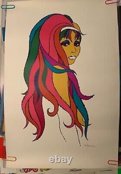 RAINBOW COLORED HAIR WOMAN 1970's VINTAGE BLACKLIGHT POSTER By UNKNOWN -NICE