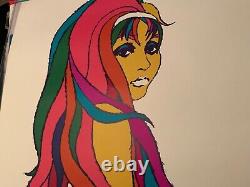 RAINBOW COLORED HAIR WOMAN 1970's VINTAGE BLACKLIGHT POSTER By UNKNOWN -NICE