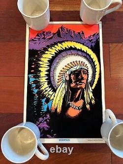 RARE 1974 VELVET BLACK LIGHT CHEIFTAIN INDIAN HEAD POSTER MONARCH PUB. 11x17
