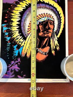 RARE 1974 VELVET BLACK LIGHT CHEIFTAIN INDIAN HEAD POSTER MONARCH PUB. 11x17