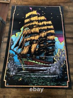 RARE BLACKLIGHT POSTER 32 NOS Vtg 70s Flocked NOS Ghost Ship