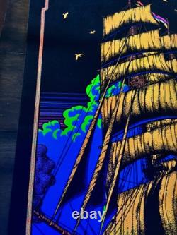 RARE BLACKLIGHT POSTER 32 NOS Vtg 70s Flocked NOS Ghost Ship