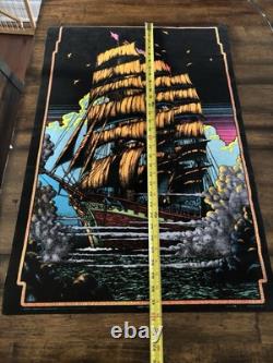 RARE BLACKLIGHT POSTER 32 NOS Vtg 70s Flocked NOS Ghost Ship
