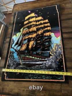 RARE BLACKLIGHT POSTER 32 NOS Vtg 70s Flocked NOS Ghost Ship