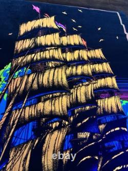 RARE BLACKLIGHT POSTER 32 NOS Vtg 70s Flocked NOS Ghost Ship