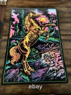 RARE BLACKLIGHT POSTER 32 NOS Vtg 70s Flocked NOS Stallion RARE BLACKLIGHT POSTER 32 NOS Vtg 70s Flocked NOS Stallion
