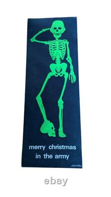 RARE Merry Christmas In The Army Vintage Blacklight Poster Skeleton Germany Huge