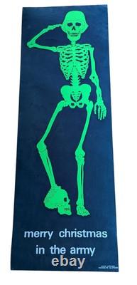 RARE Merry Christmas In The Army Vintage Blacklight Poster Skeleton Germany Huge