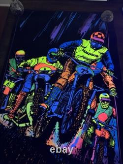 RARE Motocross Dirt Bike VELVET BLACKLIGHT POSTER 32 Rare NOS Vtg 70s Racing