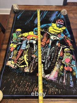 RARE Motocross Dirt Bike VELVET BLACKLIGHT POSTER 32 Rare NOS Vtg 70s Racing