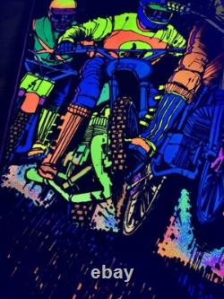 RARE Motocross Dirt Bike VELVET BLACKLIGHT POSTER 32 Rare NOS Vtg 70s Racing