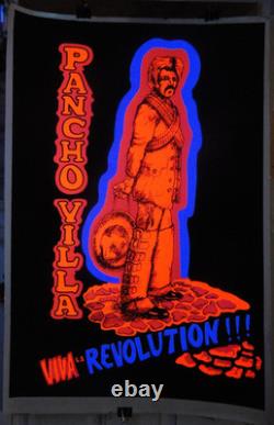 RARE ORIGINAL 1972 PANCHO VILLA Viva La Revolution! Black light poster One Stop