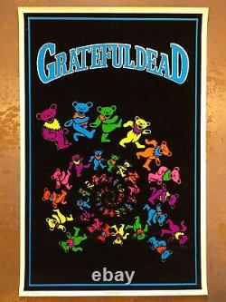 RARE SEALED FLOCKED Vintage Grateful Dead Dancing Bears Black Light Poster OOP