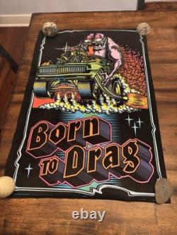 RARE VELVET BLACKLIGHT POSTER BORN DRAG SS'68 CAMARO 32 Rare Ed Roth NOS Vtg