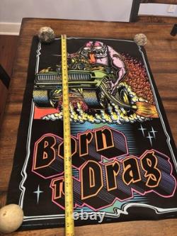 RARE VELVET BLACKLIGHT POSTER BORN DRAG SS'68 CAMARO 32 Rare Ed Roth NOS Vtg