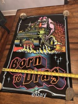 RARE VELVET BLACKLIGHT POSTER BORN DRAG SS'68 CAMARO 32 Rare Ed Roth NOS Vtg