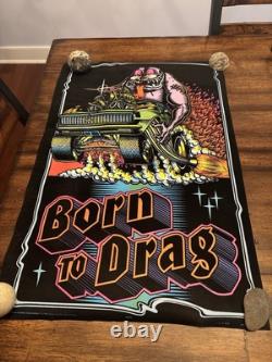 RARE VELVET BLACKLIGHT POSTER BORN DRAG SS'68 CAMARO 32 Rare Ed Roth NOS Vtg