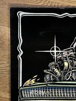 RARE VINTAGE 1970`s BORN TO DRAG VELVET BLACKLIGHT POSTER 1968 CAMARO 32X21