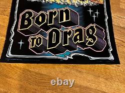 RARE VINTAGE 1970`s BORN TO DRAG VELVET BLACKLIGHT POSTER 1968 CAMARO 32X21