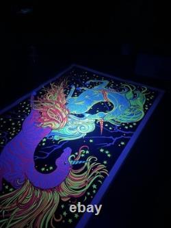 RARE Vintage 1972 Velva-Print Blacklight Poster Felt Velvet PP405 UNICORNS 35x23