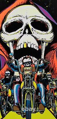 RARE Vintage 1984 SKULL RIDER #181 Black Light Velvet Poster 23 x 35