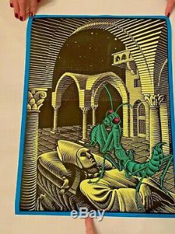 RARE Vintage Blacklight Poster BAD TRIP MC Escher Original Silk Screened NOS