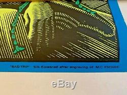 RARE Vintage Blacklight Poster BAD TRIP MC Escher Original Silk Screened NOS