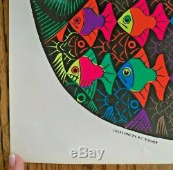 RARE! Vintage Blacklight Poster Fishes MC Escher NOS