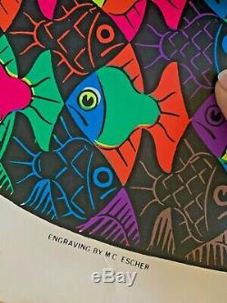 RARE! Vintage Blacklight Poster Fishes MC Escher NOS