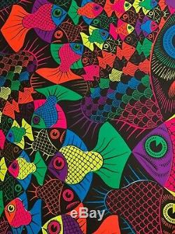 RARE! Vintage Blacklight Poster Fishes MC Escher NOS