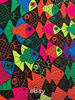 RARE! Vintage Blacklight Poster Fishes MC Escher NOS