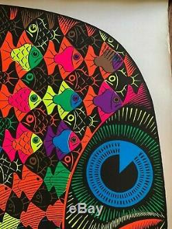 RARE! Vintage Blacklight Poster Fishes MC Escher NOS