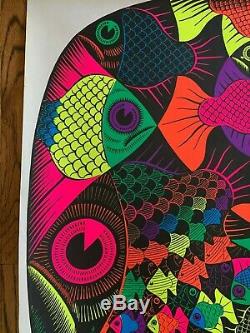 RARE! Vintage Blacklight Poster Fishes MC Escher NOS