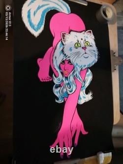 RARE Vtg 70's BLACKLIGHT Personality Poster'PINK PUSSY CAT SIGNED MICHEL ANT