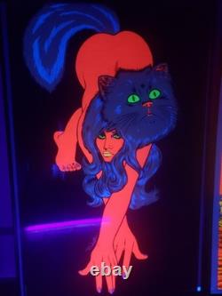 RARE Vtg 70's BLACKLIGHT Personality Poster'PINK PUSSY CAT SIGNED MICHEL ANT