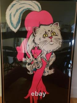 RARE Vtg 70's BLACKLIGHT Personality Poster'PINK PUSSY CAT SIGNED MICHEL ANT