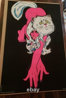 RARE Vtg 70's BLACKLIGHT Personality Poster'PINK PUSSY CAT SIGNED MICHEL ANT