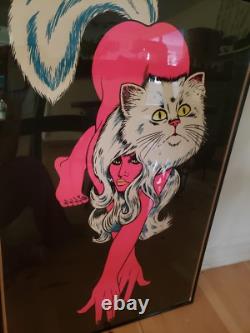 RARE Vtg 70's BLACKLIGHT Personality Poster'PINK PUSSY CAT SIGNED MICHEL ANT