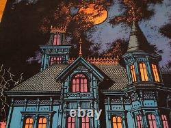 RaRe VinTagE OMINOUS MANSION VELVET BLACK LIGHT POSTER Victorian Haunted House