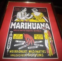 Rare 1967 Morgan Love Framed Marihuana Marijuana Weed Black Light Poster