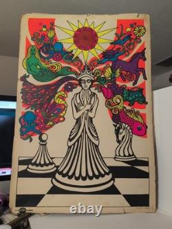 Rare 1968 Artko Studios Queen's Charisma Psychedelic Blacklight Poster Chess