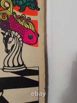 Rare 1968 Artko Studios Queen's Charisma Psychedelic Blacklight Poster Chess