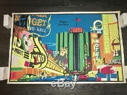 Rare Early 70`s Downtown Las Vegas Nevada Casino Retro Map Black light Poster