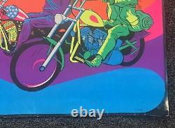 Rare Original 1960s Easy Rider Blacklight Poster Captain America & Billy 33x44
